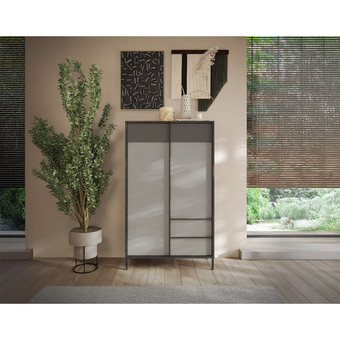 Jules - buffet haut - 2 portes et 2 étagères - 106x177 cm - Gris