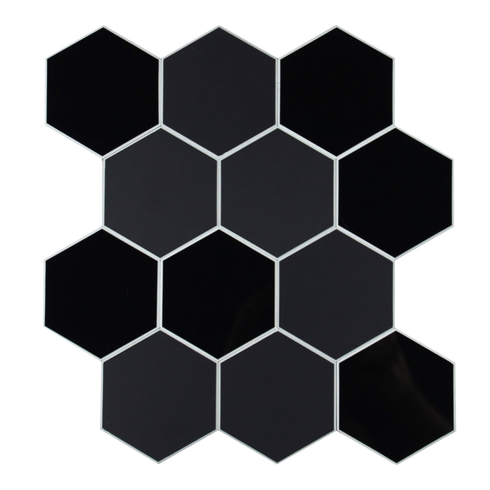 Crédence adhésive murale 3D  - Effet carrelage hexagonal 4 pièces - Noir