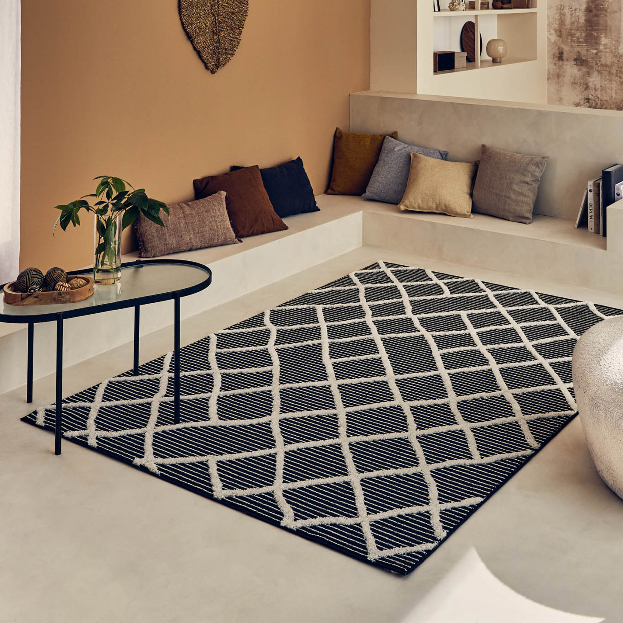 Nala - tapis moderne motif losange, noir