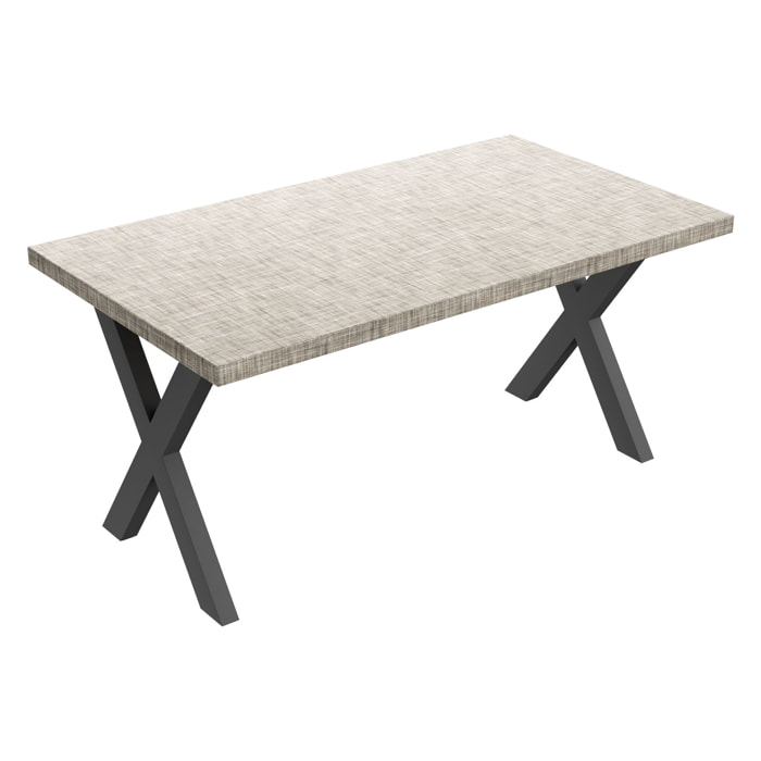 Tavolo da pranzo in legno e metallo con piedi x-shaped nero 220x100 cm Grigio Testurizzato
