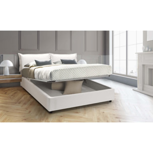 Letto matrimoniale Lisa, Letto contenitore con rivestimento in ecopelle, 100% Made in Italy, Apertura frontale, adatto per materasso Cm 160x200, Bianco