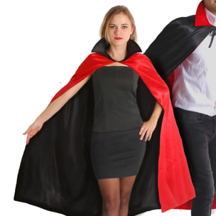 Costume Halloween Mantello Reversibile Vampiro Con Bavero Rosso - Nero Uomo