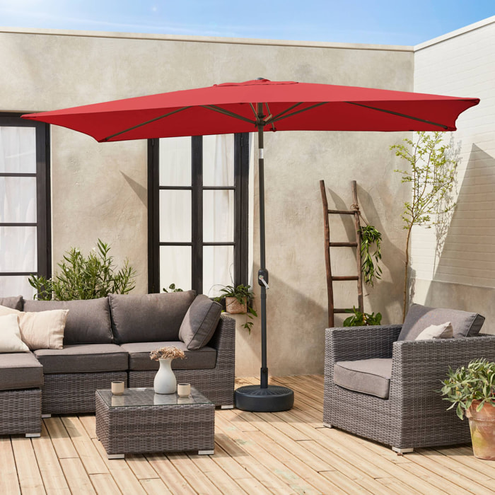 Parasol droit rectangulaire 2x3m - Touquet Rouge - mât central en aluminium orientable et manivelle d'ouverture