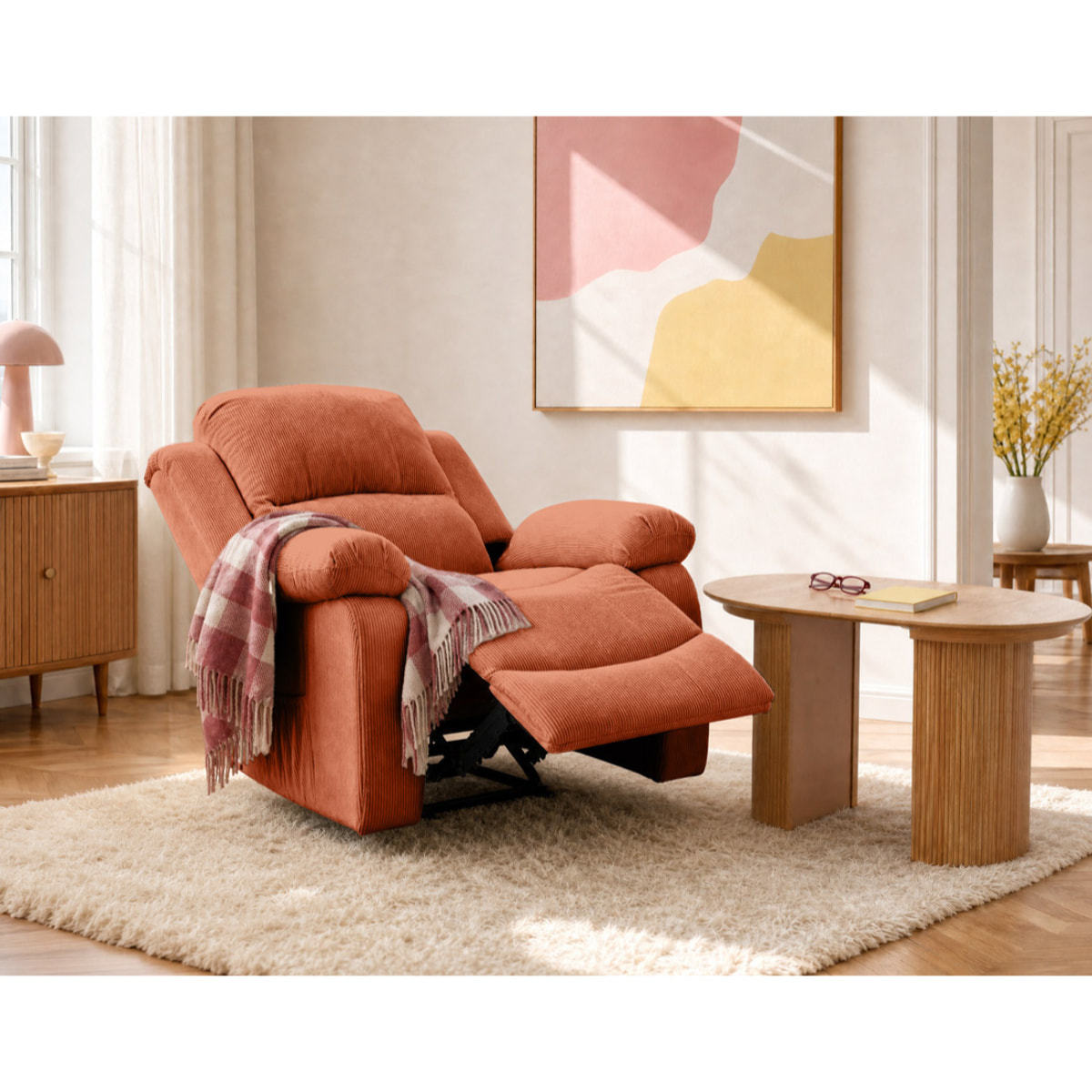 Armand - fauteuil relax électrique en velours côtelé - Terracotta