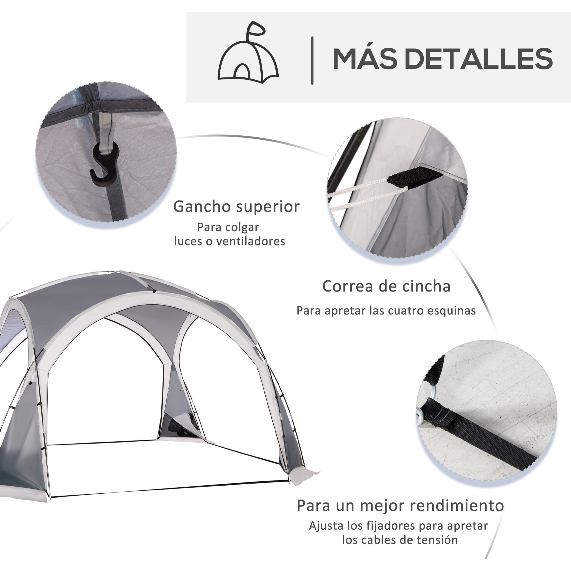 Carpa Portátil para 6-8 Personas Carpa de Camping con 4 Mosquiteros Gancho y Bolsa de Transporte Anti-UV para Pescar Senderismo 350x350x230 cm Gris y Blanco