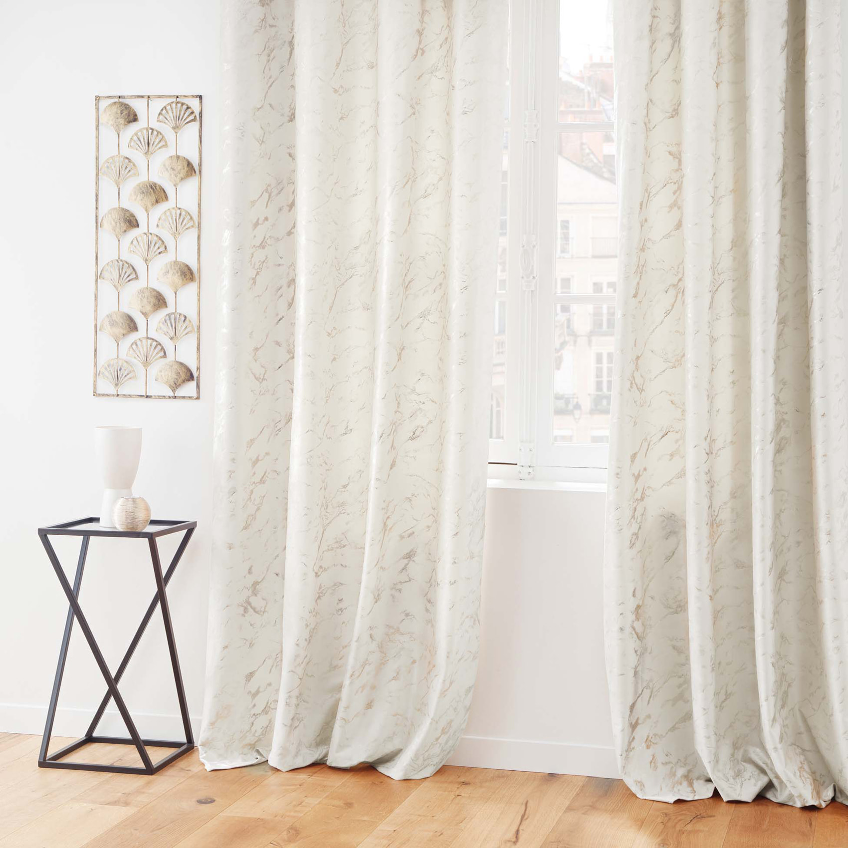 Rideau velours  - Effet marbre - Blanc