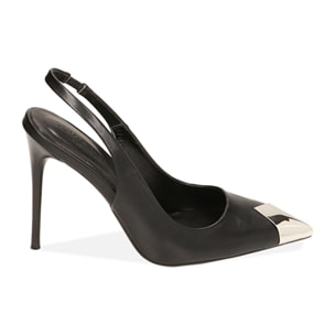 Décolleté slingback nere con puntale, tacco 10,5 cm