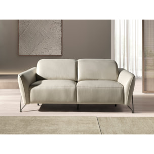 Sofá relax de 2 plazas tapizado en piel de origen vacuno en arena con reposacabezas patas de acero inoxidable oscurecido 2 sistemas de relax eléctrico 164x111x104cm