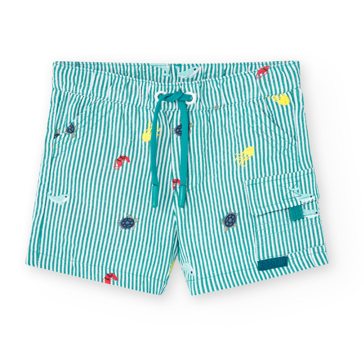 Bermudas niÃ±o, popelÃ­n, estampado, verde agua