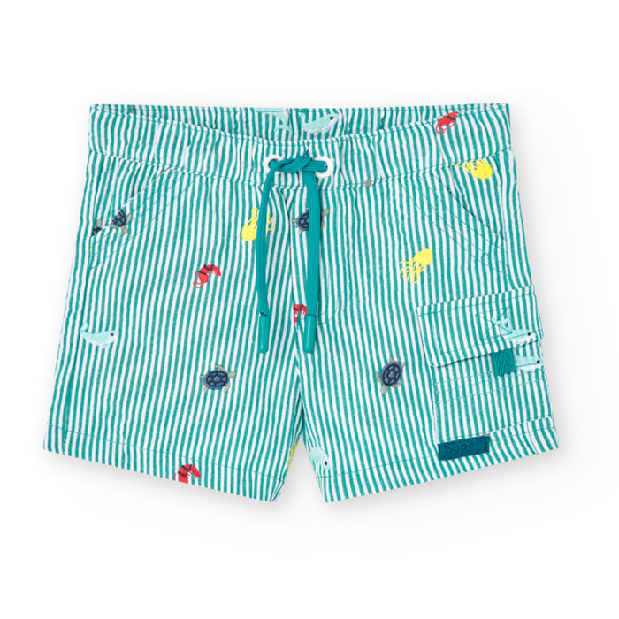 Bermudas niÃ±o, popelÃ­n, estampado, verde agua