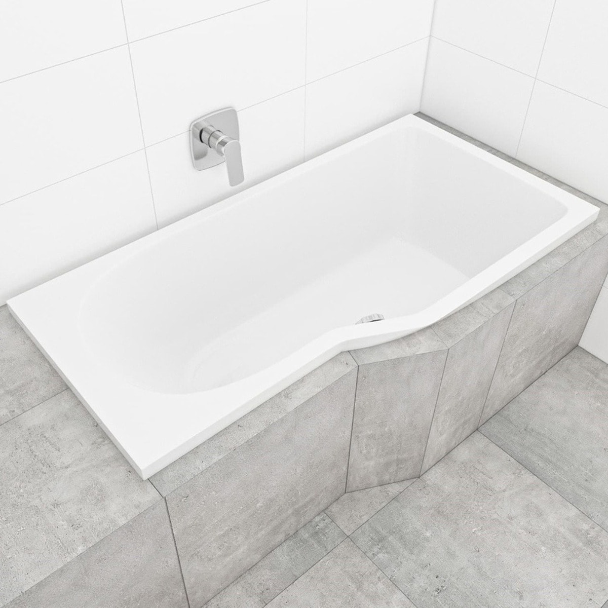 160x80 cm Beata Plus baignoire bain douche asymétrique en acrylique positionnement droite, sans pieds, blanc (BE1600PPLUS)