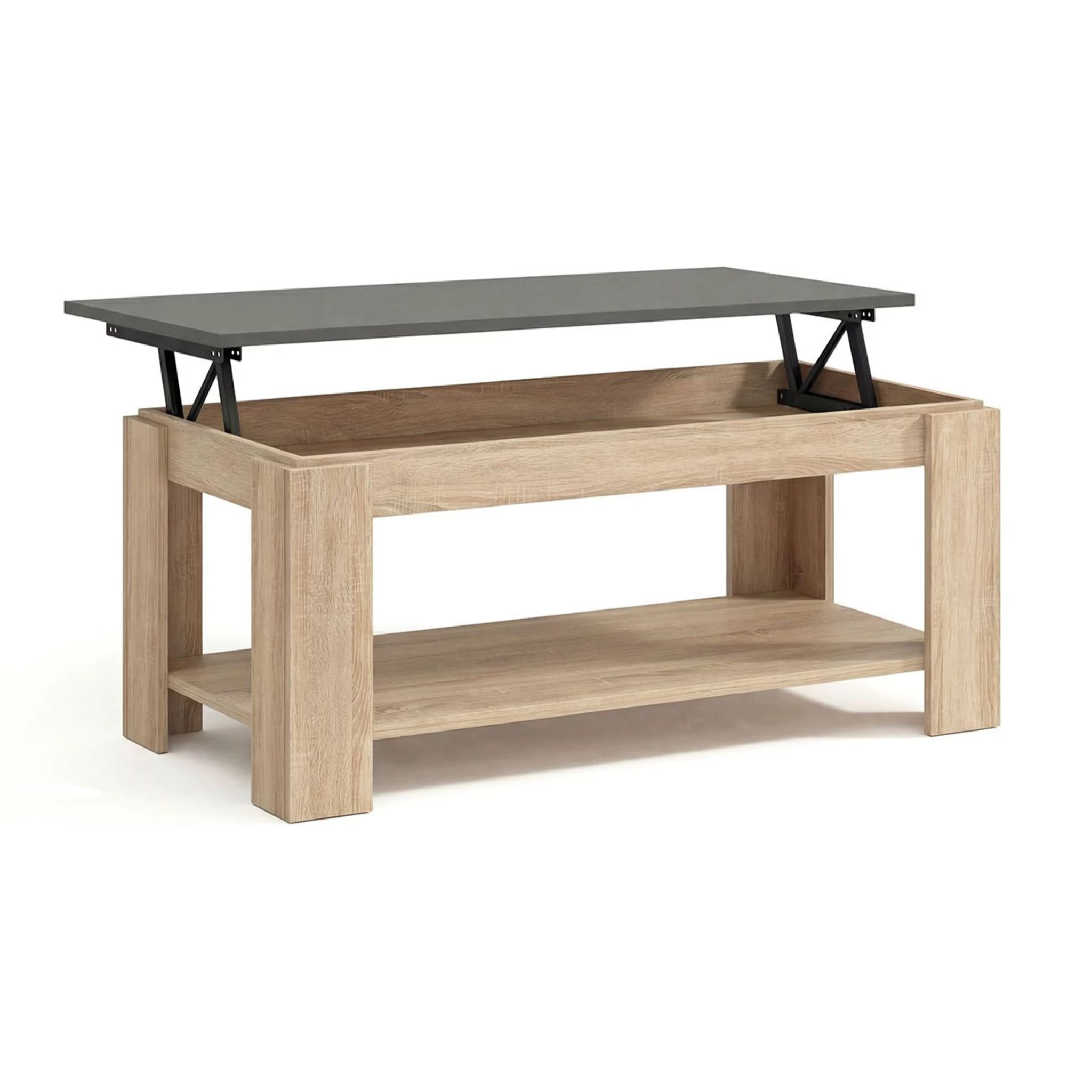 Mesa de centro elevable con almacenaje en roble canadian y gris grafito 102x43-54 cm Lya Roble Canadian - Gris Grafito