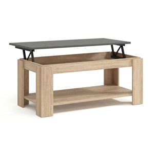 Mesa de centro elevable con almacenaje en roble canadian y gris grafito 102x43-54 cm Lya Roble Canadian - Gris Grafito