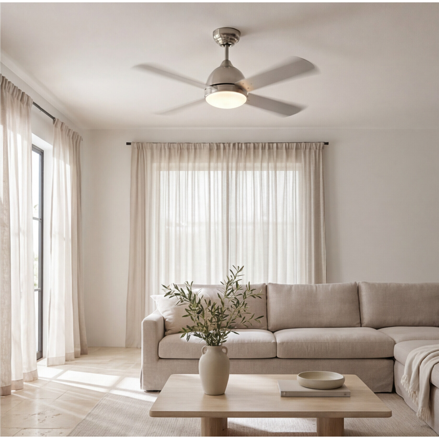 Forlight Ventilador IP20 Borneo E27 15W Niquel Santinado Blanco