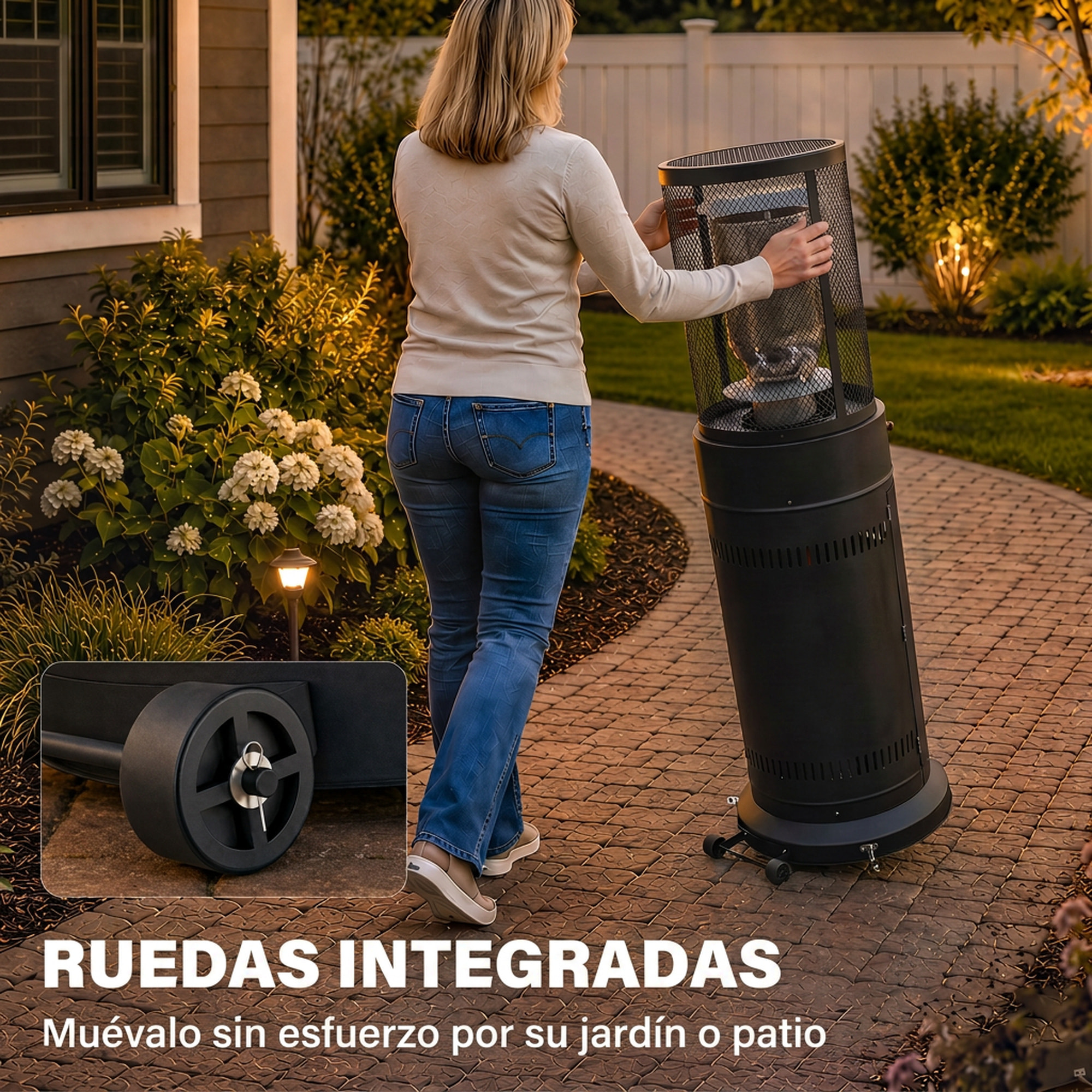 Estufa de Gas Exterior, 11 kW, Calefactor de Gas para Terraza Portátil con Regulación Continua, Encendido por Impulsos, Rejilla Protectora, Antivuelco y Ruedas para Propano y GLP 30 m², Negro