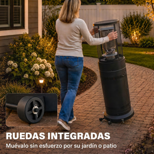 Estufa de Gas Exterior, 11 kW, Calefactor de Gas para Terraza Portátil con Regulación Continua, Encendido por Impulsos, Rejilla Protectora, Antivuelco y Ruedas para Propano y GLP 30 m², Negro
