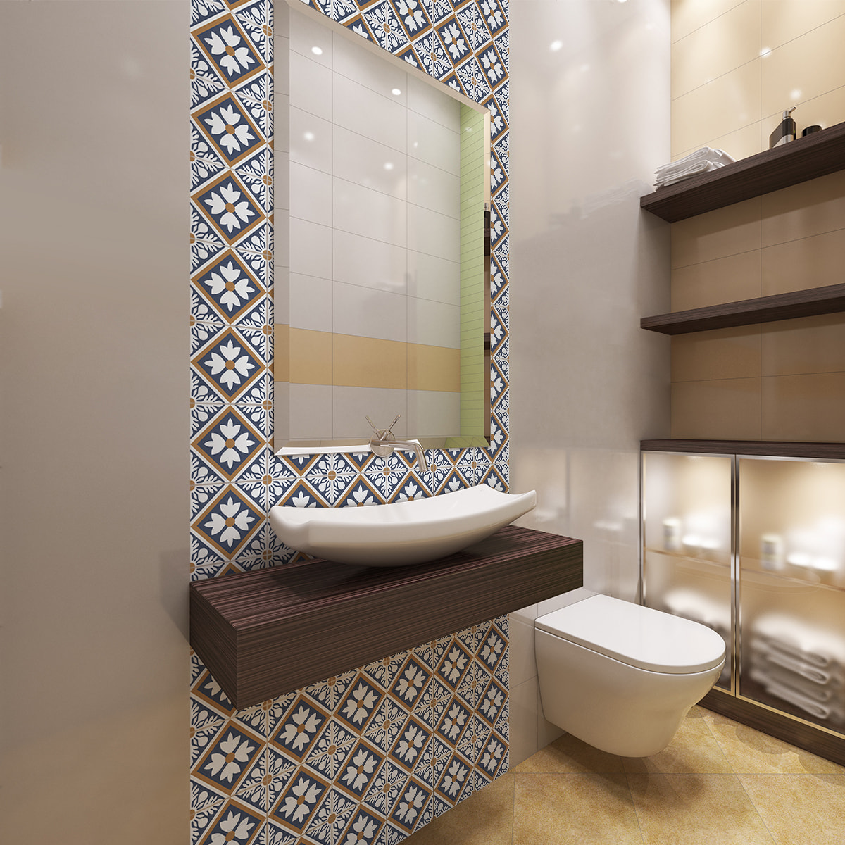 Stickers muraux - Sticker Mural Carrelage adhésif Cuisine Salle de Bain - 30 STICKERS CARRELAGES AZULEJOS LOANA