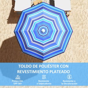 Sombrilla de Playa Grande Ø180 cm Sombrilla de Terraza Exterior Plegable con Ángulo Ajustable Protección UV50+ Impermeable Mástil de Ø32 mm Multicolor