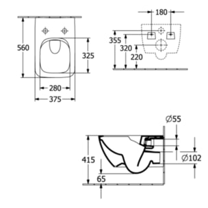 Cuvette WC suspendu Venticello + abattant sandwich frein de chute