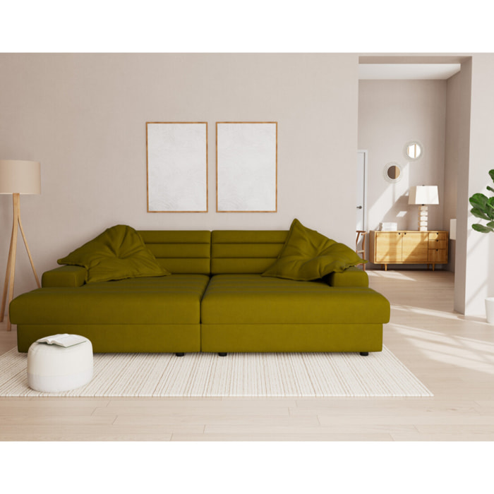 Giulia - canapé droit 4 places double méridienne - assise profonde - en tissu texturé - Vert