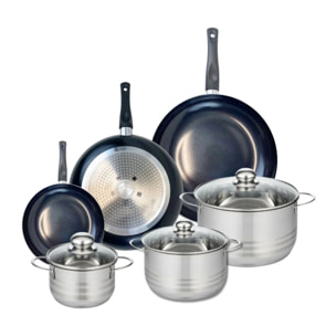 Ensemble de 3 Poêles de cuisson 20, 28 et 32 cm et 3 faitouts 16, 20 et 24 cm Elo Prima Brillant