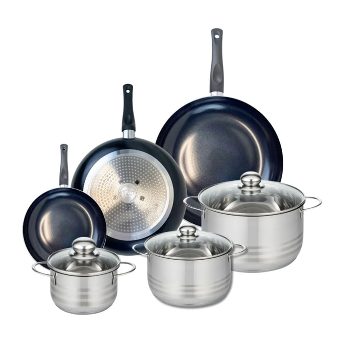 Ensemble de 3 Poêles de cuisson 20, 28 et 32 cm et 3 faitouts 16, 20 et 24 cm Elo Prima Brillant