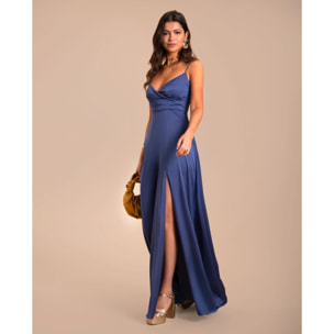 Vestido largo princesa de tirantes con escote drapeado