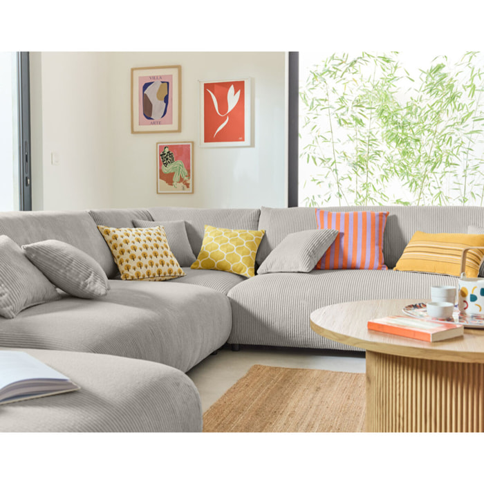 Garance - canapé modulable d'angle droit - 8 places - en velours côtelé - Gris clair