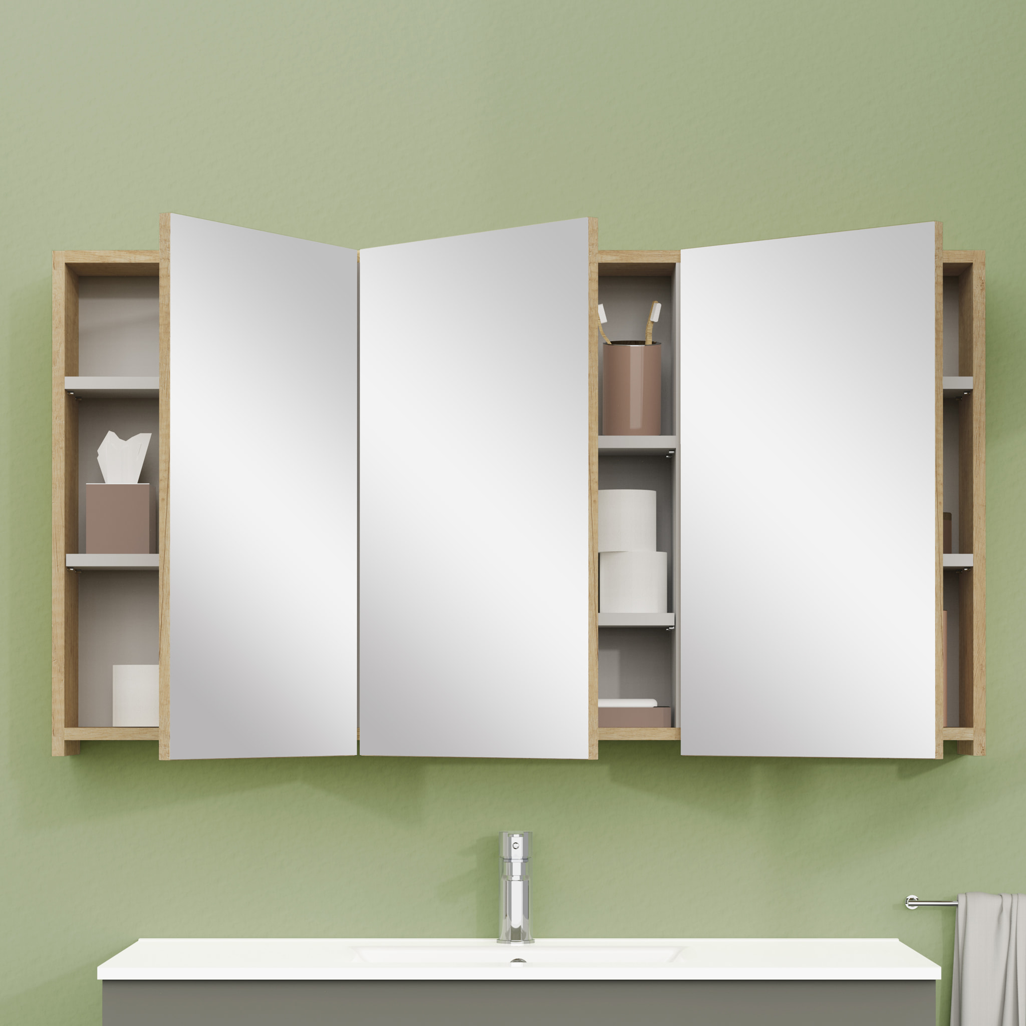 ARMOIRE DE TOILETTE, Alday, 120cm, Bois Naturel