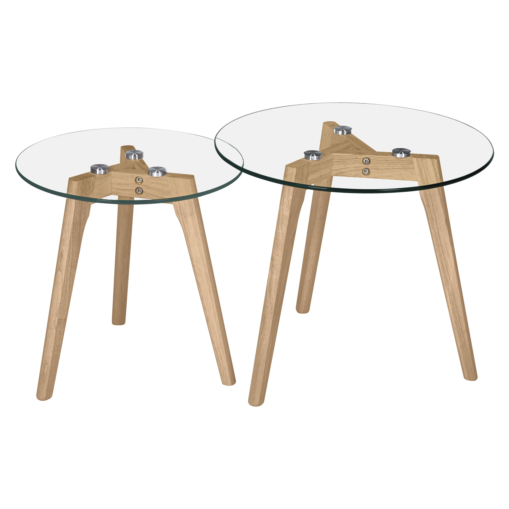 Tables basses rondes en verre et bois d'hévéa (lot de 2) - Vénus