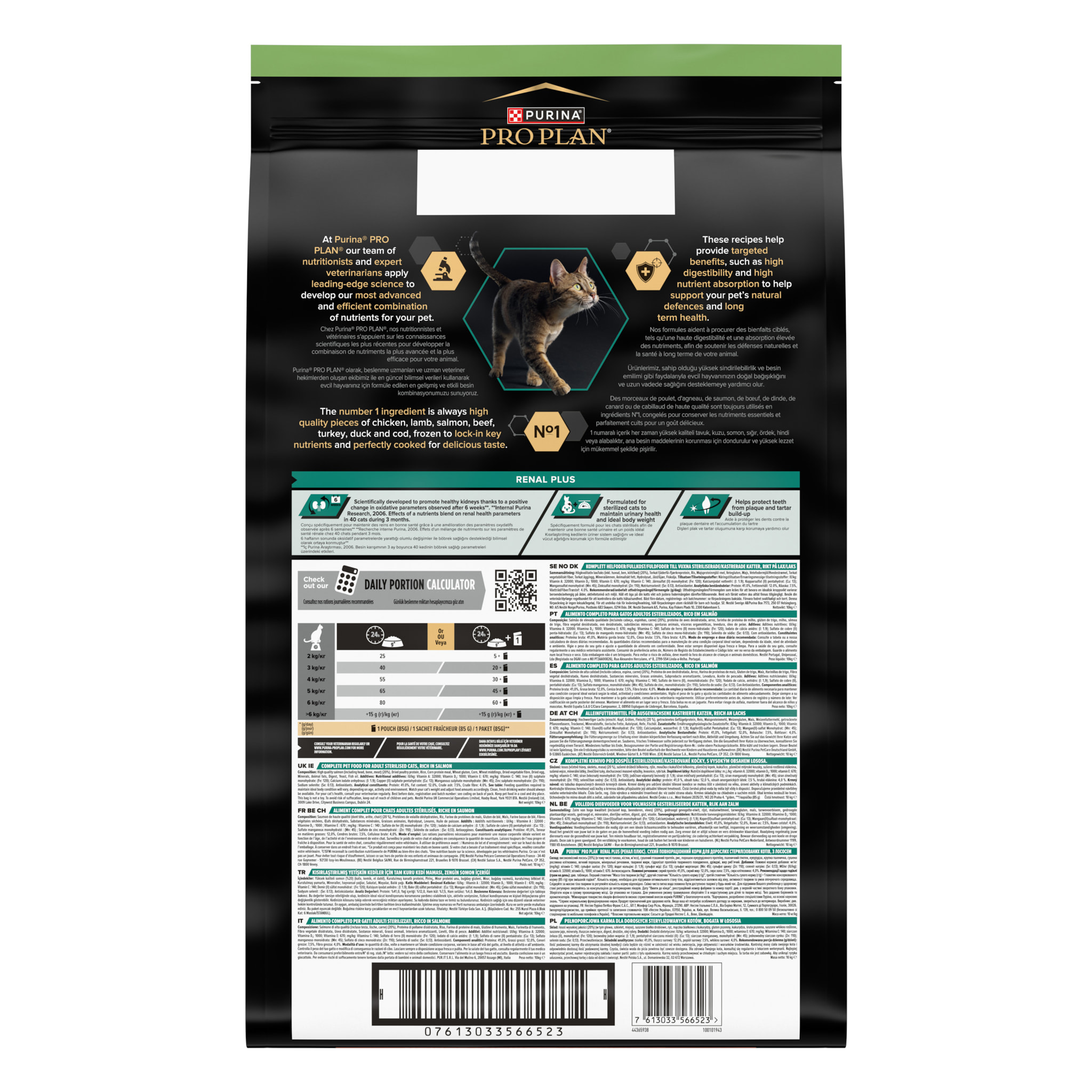 Lot Pro Plan Chat Stérilisé Adulte RENAL PLUS Saumon 10kg et Boeuf Poulet 10x85g