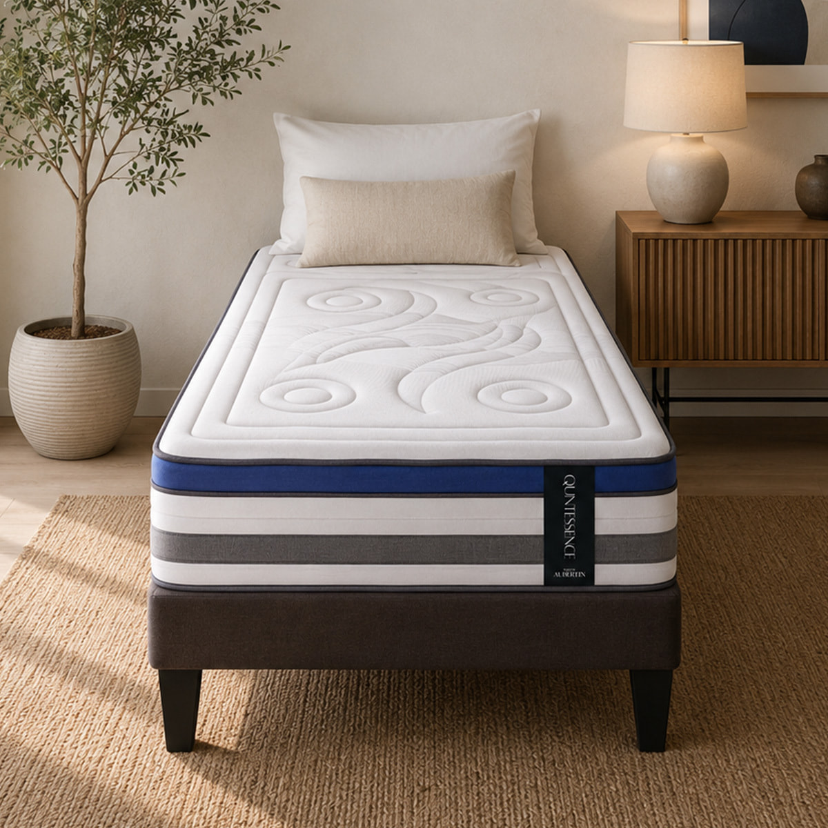 Ensemble Matelas Quintessence & Sommier Kit Tissu, Mémoire de Forme & Haute Densité, 30 cm, Accueil Enveloppant, Soutien Ferme