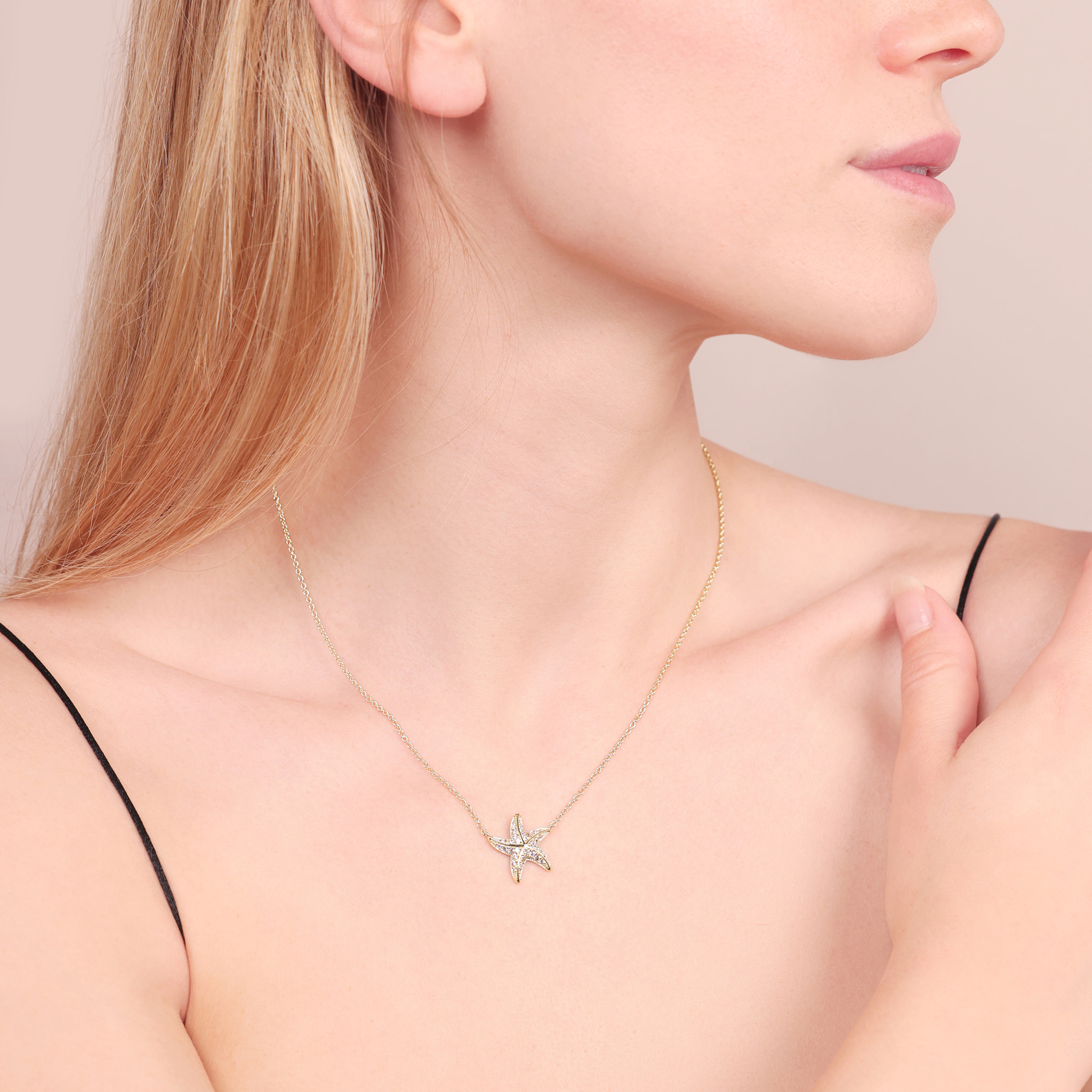 Collana Catena Rolo con Ciondolo Stella di Mare e Pavé di Cubic Zirconia
