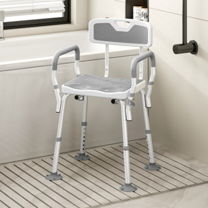 Chaise de douche siège de douche ergonomique hauteur réglable pieds antidérapants charge max. 136 Kg alu HDPE blanc gris