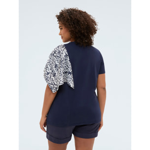 Fiorella Rubino - T-shirt bimaterica con manica stampata - Blu
