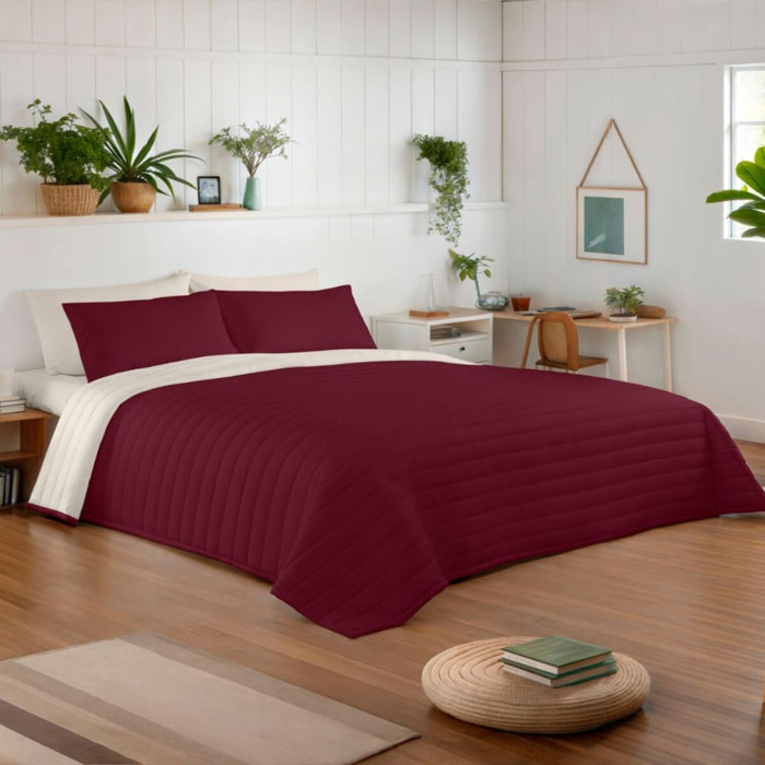 Naturals - Colcha Bouti - Lisa - Reversible - 100% Microfibra - 70 gr/m² - Burdeos/Vainilla