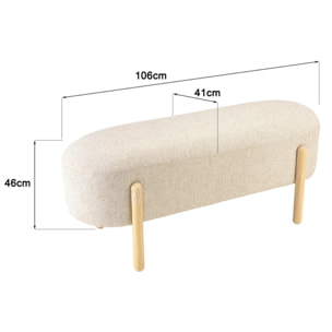 LEOPOLD - Banc en tissu effet laine beige et pieds bois