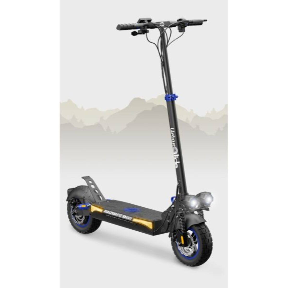 Trottinette électrique puissante tout-terrain UrbanGlide E-Cross Pro  Bleu 800W, autonomie 60km, pneus 10" off-road