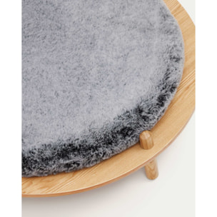 Cama para mascota Bunola de madera contrachapada de fresno y cojín pelo gris Ø 70 cm