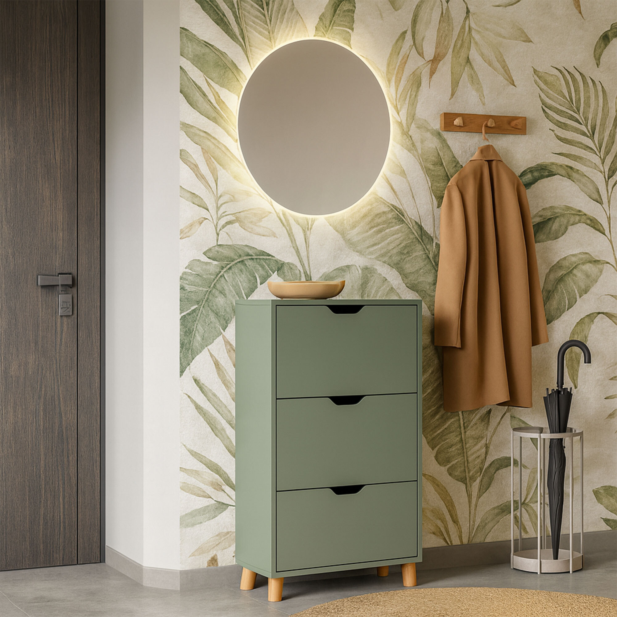 Plana - Scarpiera Salvaspazio 3 Ante 55x116x25 cm 18 Paia in Legno Salvia