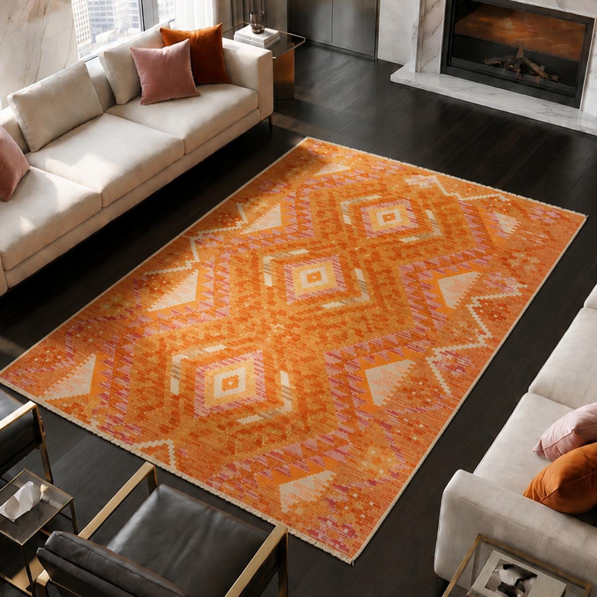 Tapis kilim, motif ethnique, artisanal en laine naturelle