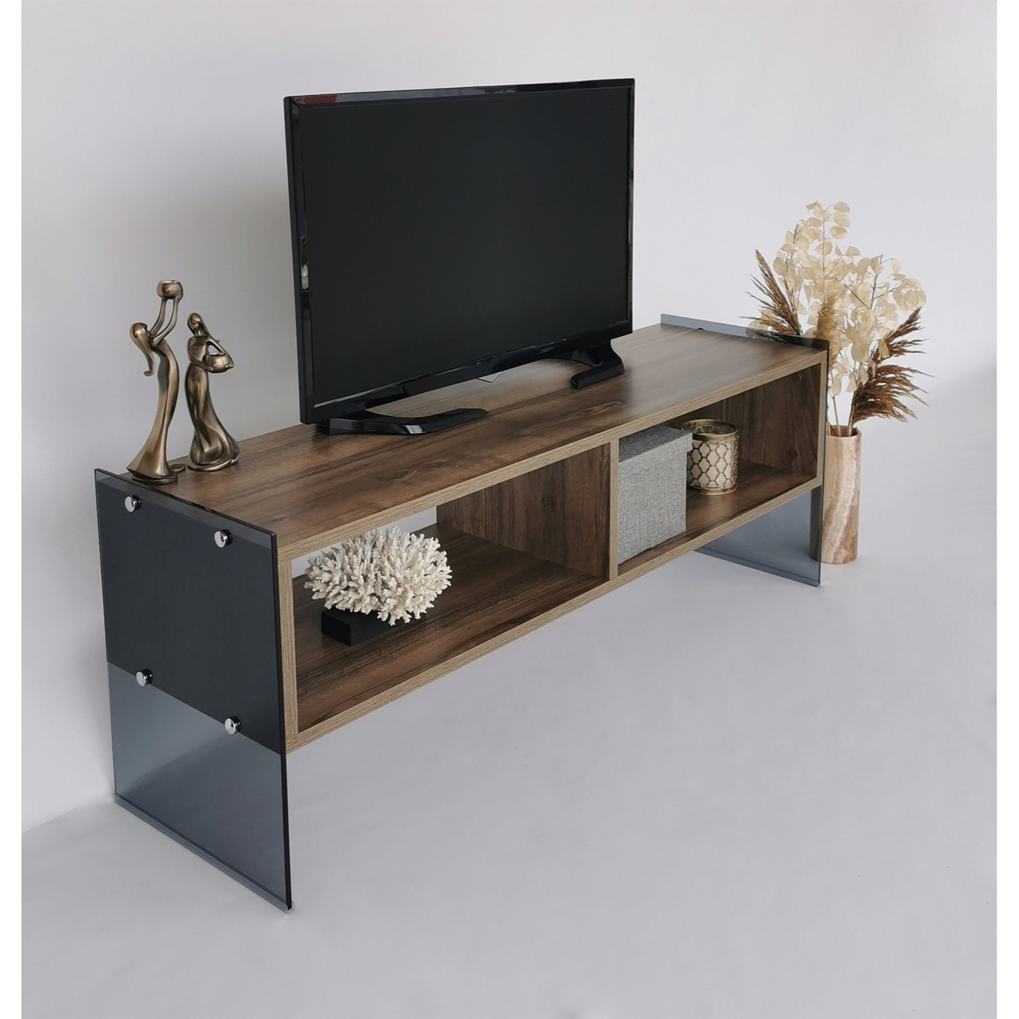 Mesa tv,100% tablero de aglomerado rechapado en melamina, color nogal_x000D_
humo