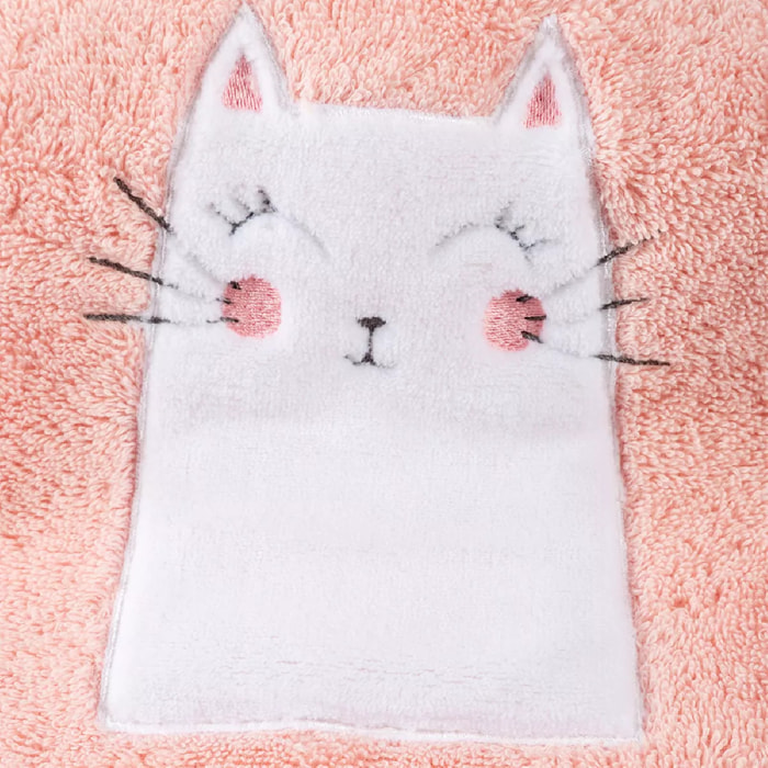 Drap de douche enfant pur coton 500 g/m² brodé rose Petit chat rose