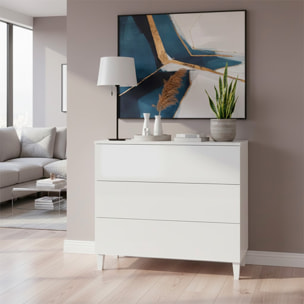 Comodino Con 3 Cassetti Cassettiera Settimino Mobile Da Camera Da Letto Moderno Mobiletto Con Piedini Montaggio Facile 80 x 40 x 80 Cm Bianco Lucido