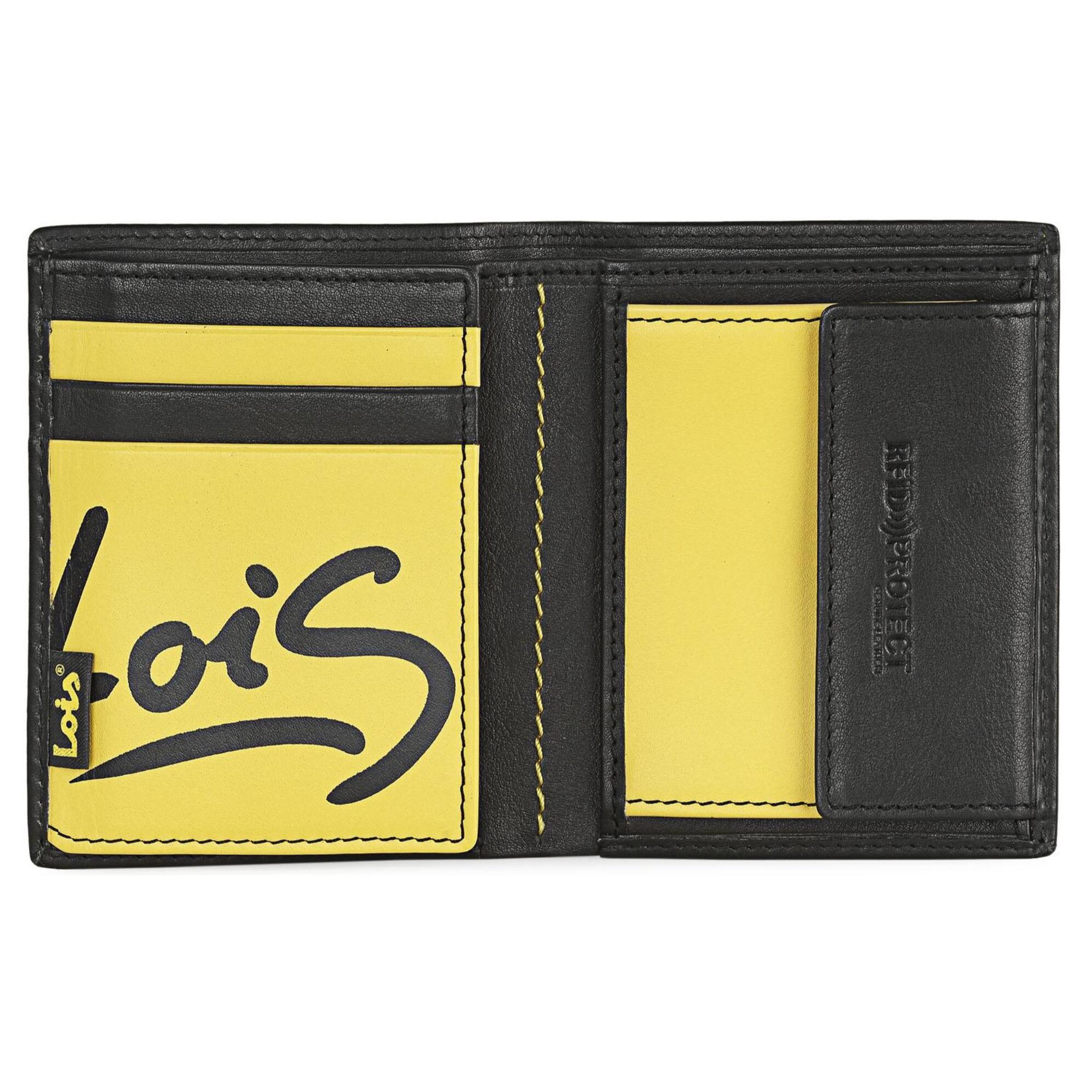 Cartera Hombre Piel Lois Temple Negro-Amarillo