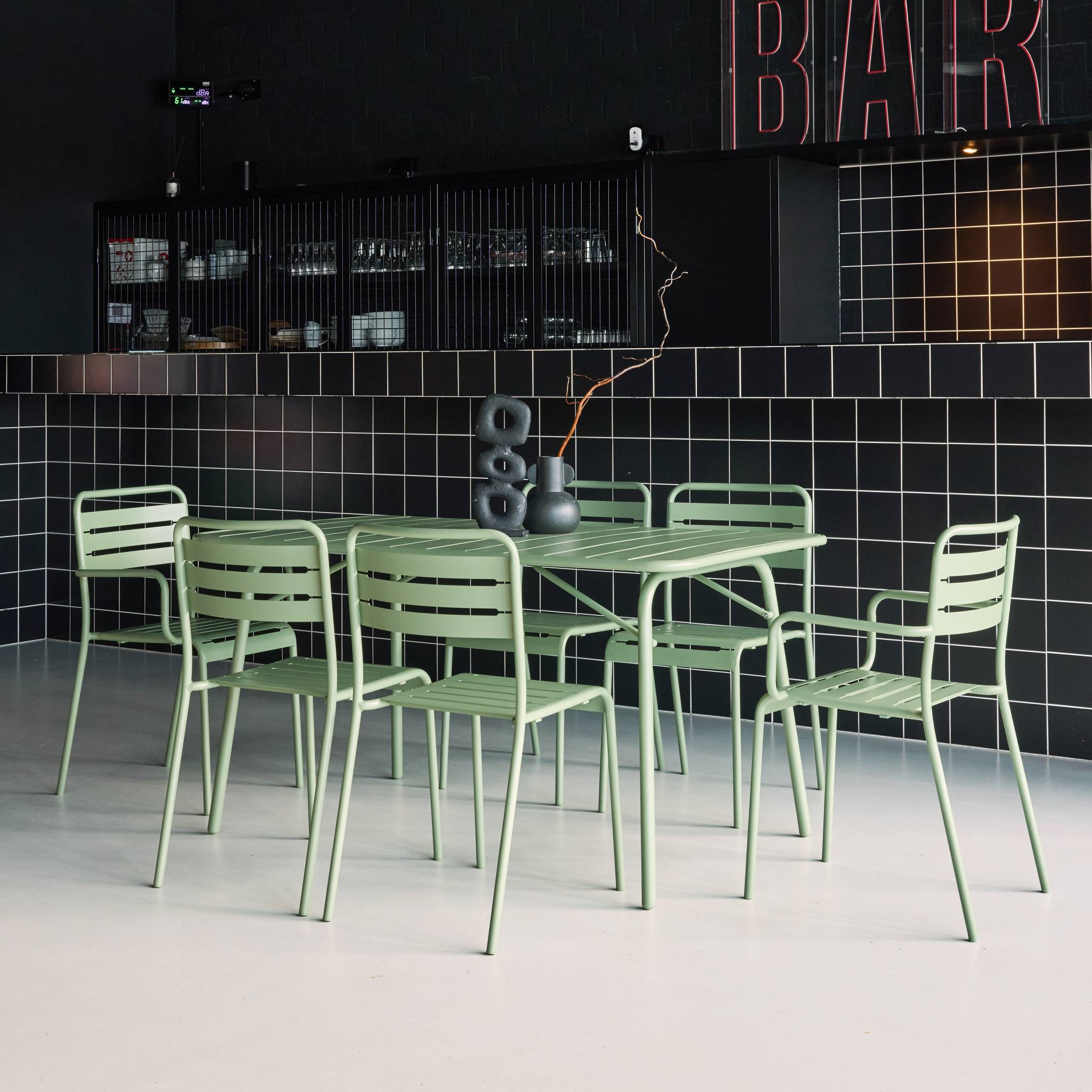 Table de jardin pliante métal + 6 assises AMÉLIA