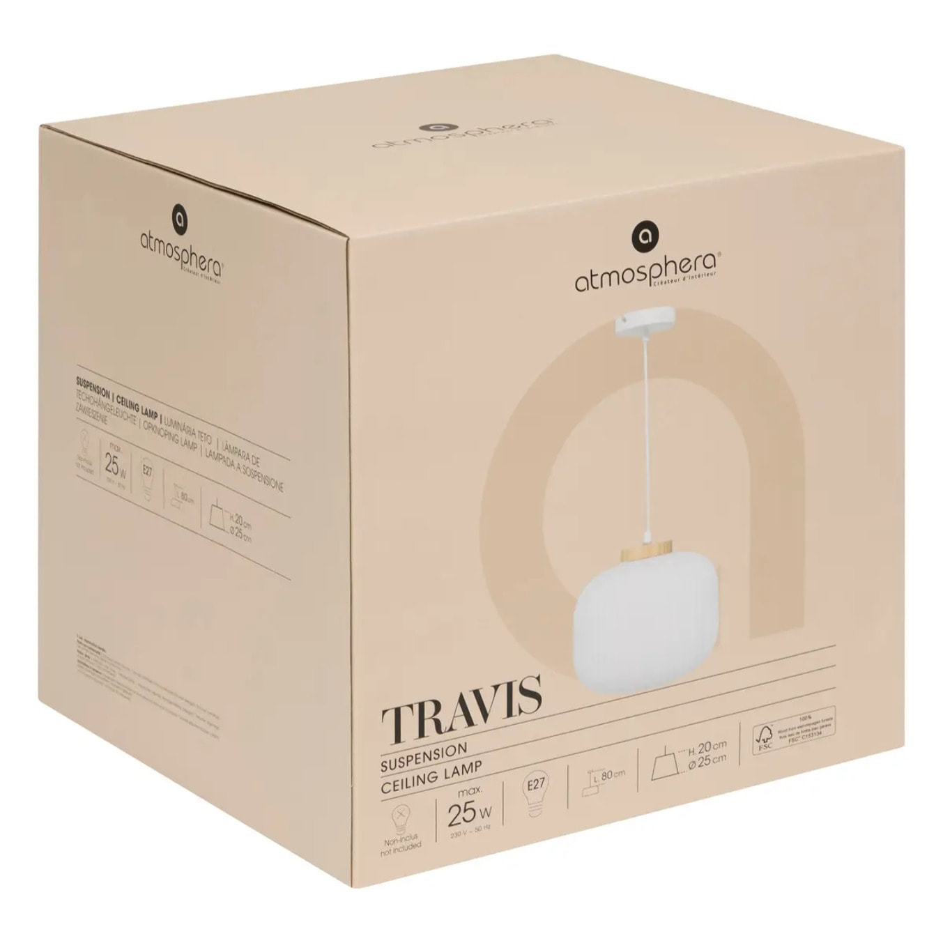 Suspension verre "Travis" blanc D25cm