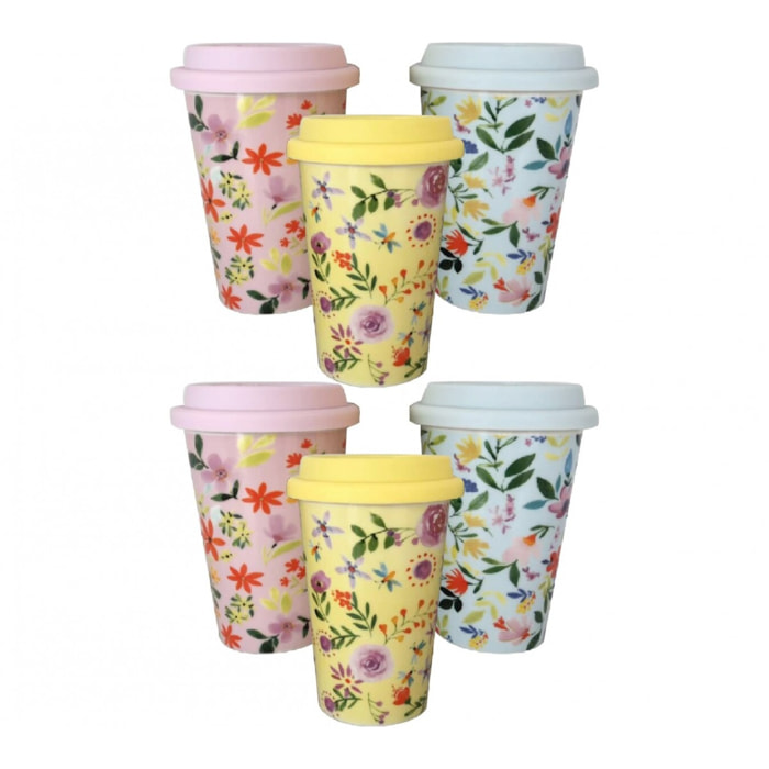 Lot de 6 maxi mugs de voyage, FLOWERS