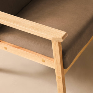 Fauteuil scandinave bois de peuplier, d'hévéa et velours côtelé ISAK