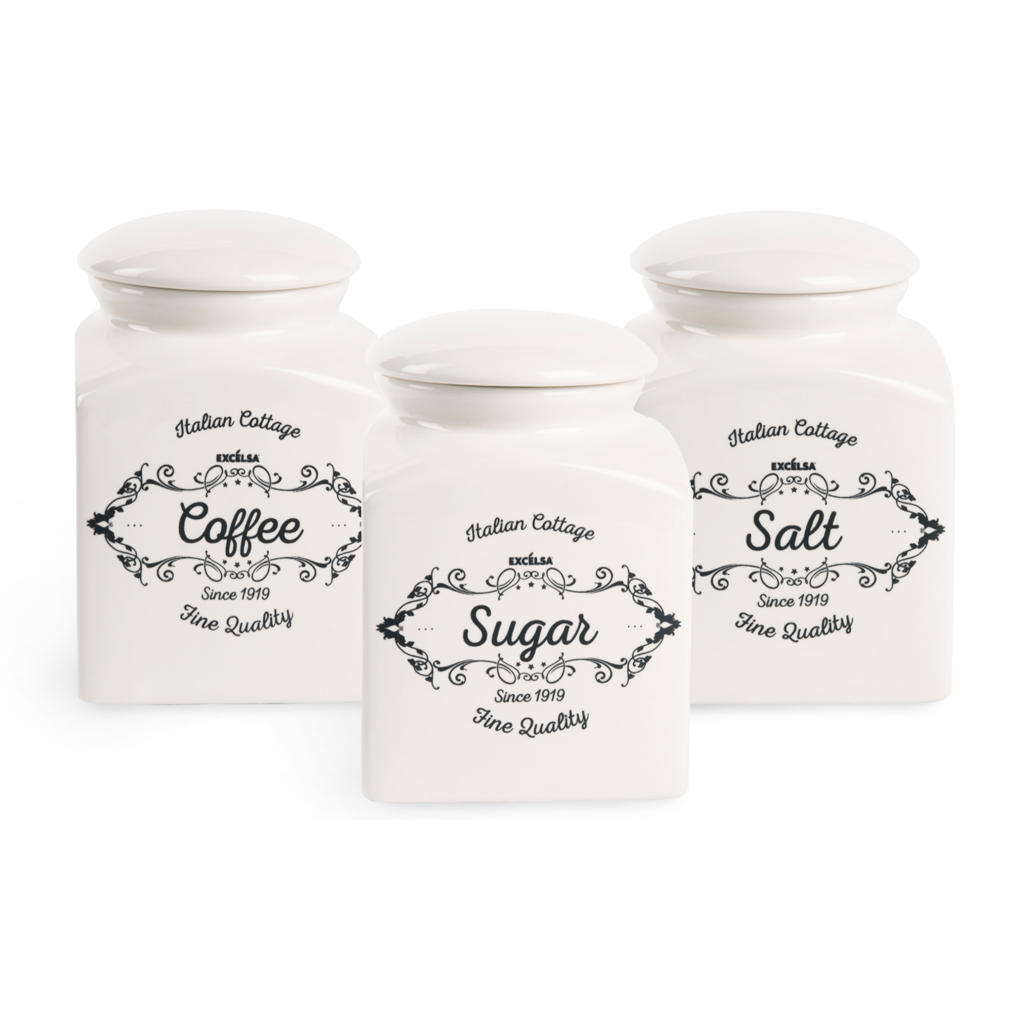Set 3 barattoli con coperchio Excelsa – Fine Quality, Ceramica, Bianco